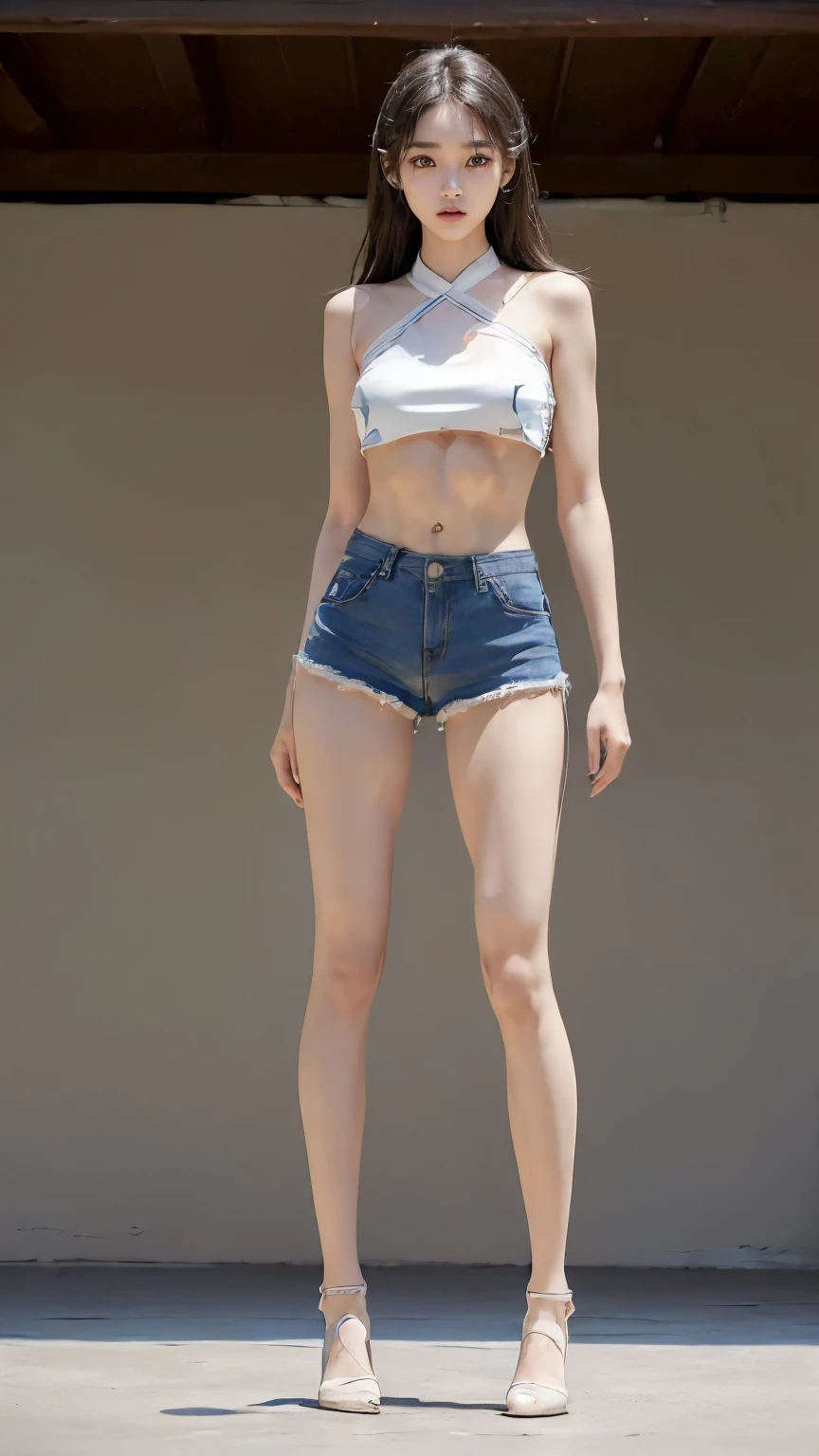 (8K、Raw photo、最high quality、masterpiece:1.5),(((((((Both of them stand with their legs apart:1.9))))))),(((((Both of them have an inseam that is more than half their height.:1.8))))),((Both have bare legs:1.6)),((Both of them are super slim:1.4))，(((((Two girls who look just like WONYOUNG from the k-pop group IVE were photographed:1.9))))),(((They both have super skinny legs:1.6))),(((Both are 173cm tall:1.4))),((Perfect k-pop IVE WONYOUNG style duo:1.3)),(((((Both of them take full body shots:1.8))))),((((Both of you should face your whole body straight ahead.:1.8)))),(((Photographed from below to show the whole body of the legs so that they look longer.:1.7))),Skin irregularities are reproduced in minute detail:1.4, (Super thin waist: 1.2),((超Thin thighs:1.2)), Thin buttocks,Open the navel,１Detailed reproduction of the navel,((Perfect super slim legs:1.3)),(((both of them are the same height:1.3))),(((Both of them have amazingly slim figures.:1.2))),(((Both are wearing micro shorts with a rise of 15cm and an inseam of 1cm.:1.8))),(Both are 16 years old:1.2),((((Both of them are extremely exposed.:1.7)))),(((((Both of them have super-strong abs:1.9))))),((Both of them were wearing short, form-fitting white sports bras.:1.4)),(((Big boobs but no bra:1.4))),(((Both of them had high, erect nipples clearly visible protruding from under their white sports bras.:1.4))),((((Standing in a fashionable theme park on a sunny day:1.4)))),Highly detailed face and skin texture,(Both of you stand with your legs straight and without bending your knees.:1.3),(((They&#39;re both the same height:1.4))),((Both of them look just like WONYOUNG from the K-pop idol IVE.:1.8)), ((((Sunny afternoon:1.3)))),((cute:1.4)),Both are fair-skinned Asians,,Both of them have beautiful eyes,,Both of them have beautiful eyes,,Both of them have beautiful noses, which are realistically reproduced.,Both of them have realistic eyes.,Both have beautiful mouths,((They both have beautiful fingers)),nail,Both of them have beautiful faces.,Both of their beautiful faces are realistically reproduced.,cute,(Ultra-Realistic Details), Natural Shadows,(Very small hips:1.4),Large firm breasts, Super long thighs,(((超Thin thighs:1.2))),(((Super slim calves))),(Both of them have the slender bodies of well-trained track and field athletes.:1.5),(Super muscular body:1.5),Super toned waist,(Super thin waist:1.3),((White high heels:1.2)),lengthen limbs,(((((Shooting the whole body from calf height:1.6))))),(Both of them have slim, toned ankles.:1.2),((((Wide open abdomen:1.5)))),Hands on hips,Both of them face forward,((Both figures have detailed and clear reproduction of the crotch area.)),((Super long legs:1.3)),Thin thighs,((Both of them have bare legs.:1.6)),((Both of them are showing off their legs in a very extreme way.:1.5),((Both of them are showing off their bellies in an extremely extreme way.:1.4),(Black hair ponytail),(Neither of them wears tights or socks.:1.5),((Both of them stand up straight.)),((Keep your hips facing forward:1.5)),2人とも8頭身スタイルBeauty,The ankles are super thin,The arms are very thin and muscular,Make your arms thinner,(((Clearly reproduces the skin texture of the legs down to the finest detail))),Faithfully reproducing the fingers of the hand,(Both of them have super long legs.),(Accurate reproduction of each finger:1.3),(((Each toe is accurately reproduced:1.2))),The middle of the thighs are very thin,(((Clearly reproduces the muscle texture of ultra-muscular and ultra-thin calf skin))),(((超筋肉質な超Thin thighsの肌の筋肉質感を明確に再現する))),(Very tight waist:1.2),((Both of them have an inseam that is more than half their height.の美脚:1.6)),(Extremely thin thighs:1.2),Beauty,Fine skin,Firm skin,(((Both of them should fit from the top of their heads to the toes of their heels.:1.5))),(((They both have super skinny legsの肌を細部まで忠実に再現する))),(Both of them are super muscular and have super thin legs with realistic skin.:1.3),((Realistically reproduces the fine details of toned, slender leg skin:1.3)),((Dazzling Midsummer)),(((Both of them have super-strong quadriceps:1.6))),(((Both of them have extremely well-trained gastrocnemius and soleus muscles.:1.6))),((2人とも超細くてSuper long legs:1.2)),Front lighting,Super detailed, High detail, high quality, Awards,High resolution,(Anatomically correct:1.5)