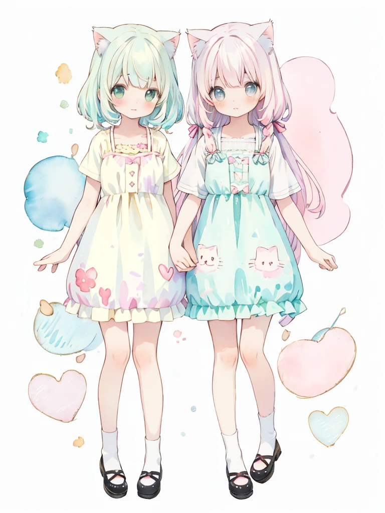 cat, fullbody,1 girl,
(pastel color:1.5),(cute illustration:1.5),(watercolor:1.2),white back ground,