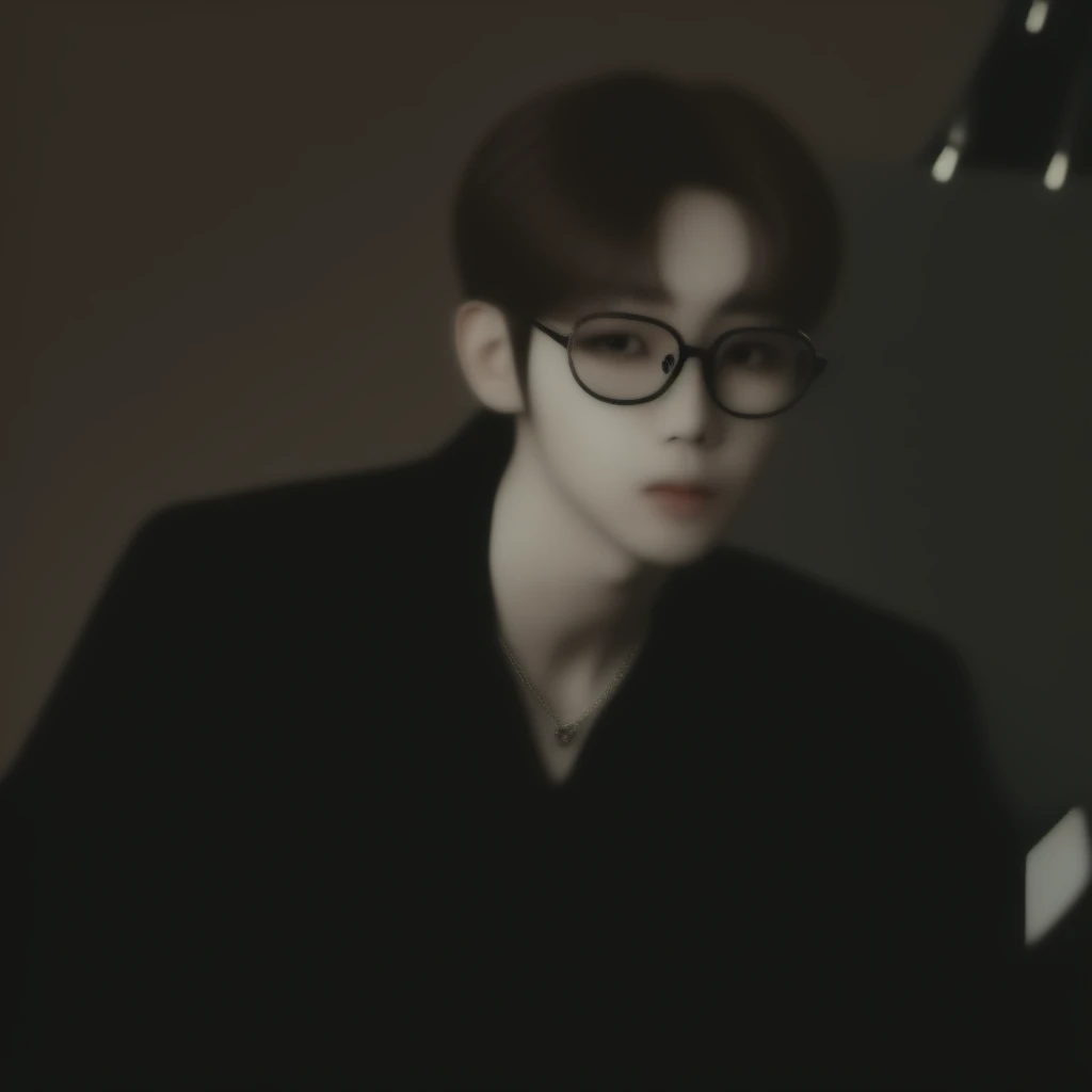 heeseung the hype, kpop idol man, man looking at the camera, brown hair and hairstyle, heeseung idol, Man in black dress shirt, glasses on his face, necklace decorating your neck, elegant and hairstyle man, lee heeseung, enhypen member