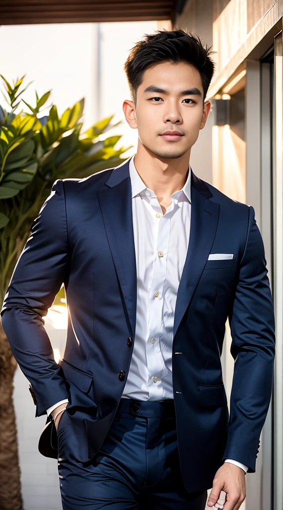 ((Highest quality, 8K, Masterpiece:1.3)),Thailand Laos Burma Asia,Thai man buzz haircut,A handsome Asian sport  short hair,a muscular beard,and big muscles.,１A man who has,yo,Good appearance,Beautiful nose,Detailed eyes and face,beautiful light,(studio),high resolution,(Look at the viewer.),Fine mouth,whole body:1.5,perfect shape:1.3,Picture of both shoulders:1.3,(t-shirt:1.2),black cargo pants,wristband,landscape,(The background is  Bokeh:1.2),on the sea,(fur-trimmed_jacket:1.2),