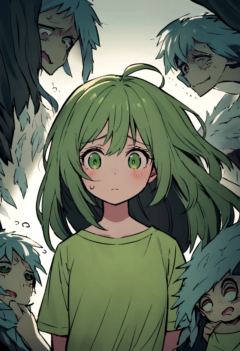 [Pina] A YOUNG GIRL WEARING LIGHT GREEN TISHIRT AND GREEN PAJAMA grumbles as her mother asks for help, and in her frustration, she wishes for many eyes to find things without moving.
