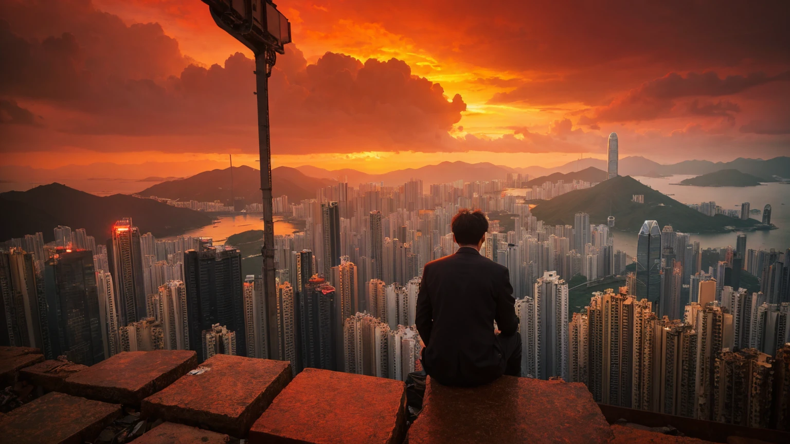 highest quality、Desolate Hong Kong、wreckage、Red Sky、Surrealism