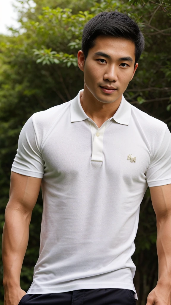 Thai man ,man,He is about 30 years old.,Rough and handsome appearance,Big muscleuscleหน้าอกขนาดใหญ่,(white polo shirt park:1.3),Big waistline,chest hair,sitting on the roadside,Wearing the tongs,buzz cut, angry, sullen, best quality, Masterpiece,(outdoor background road :1.5),(Have muscles:4.5),(fat:1.5),(gray hair:1.5 ),(gray body hair:1.5),(skin wrinkles:1.5),(shine on the skin:1.5),(best quality,High resolution,Masterpiece:1.2),The eyes are natural and delicate.,1 person,alone,gay asian,muscle,Long legs,brave,short hair details,conjunctivitis ,stalwart,brown eyes,in the bedroom,