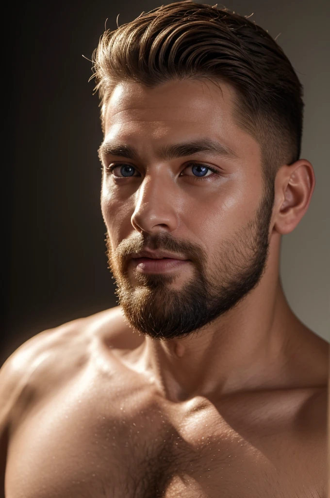 (8K、RAWE Photo、Highest quality、masterpiece:1.2)、(Real、Photorealistic:1.37)、Super detailed、Ultra-high resolution、1 male、Beautiful detailed face、(Feather Cut: 0.6)、Professional Lighting、The lighting is bright、Actor、model、Full body、Wide-angle shot、Daytime、bright , simple background ,Simple Background、Slender、beard、front、Face close-up、