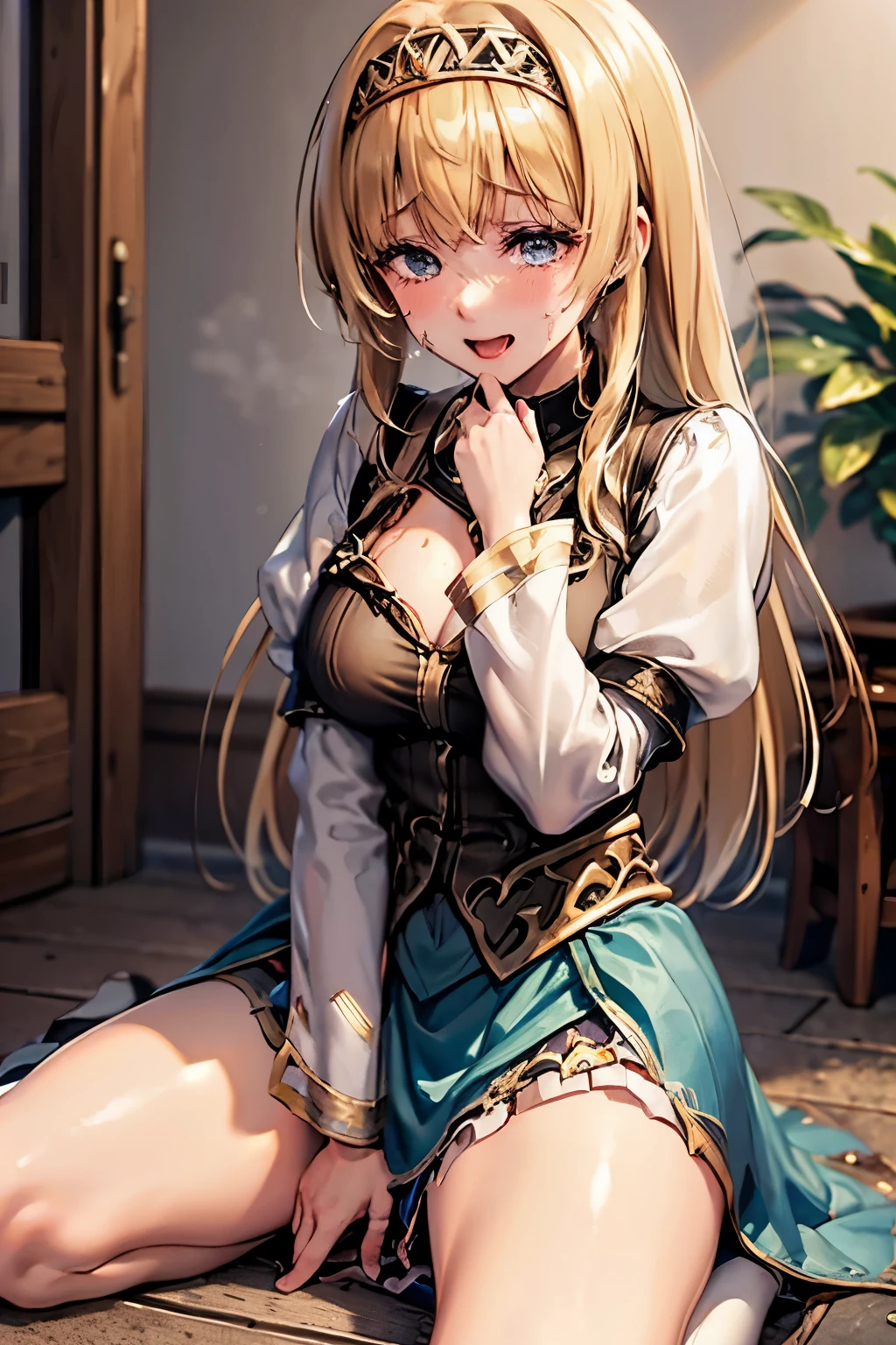 （（（ＳＦＷ、sound、Highest quality、first-clasasterpiece、Normal body、8K、Detailed face、Ultra-precision、Normal hand、Normal finger、５Finger、Highest）））、beautiful girl、Golden blonde;1.4、slender、low length、thin feet、Alisha、Princess、Valkyrie Profile、blush、Dungeons、Waterfront、seiza、Sit down、Spread your legs、Torn clothes、Torn dress、Tattered jacket、Bilibili skirt、Skirt flipped up、Open clothes、Exposed Skin、I can see her cleavage、Pure white pants、I can see your pants、Open your mouth、Sticking out tongue、A face melting with pleasure、Drowning in pleasure、Shy appearance、Feeling embarrassed、tears、tearsを流す、Climax、Hold your groin、Masturbation