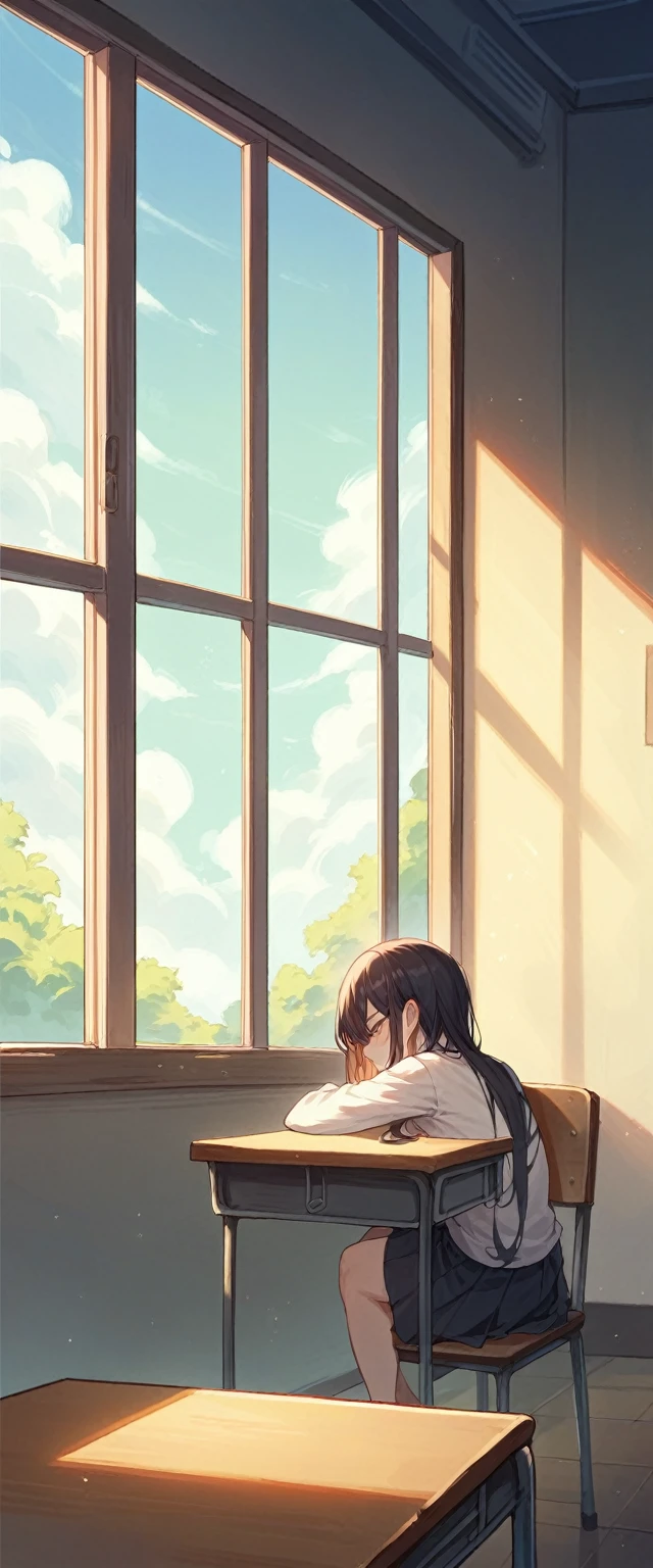 Classroom window Beautiful scenery The light shines An empty classroom Sun seen from the window