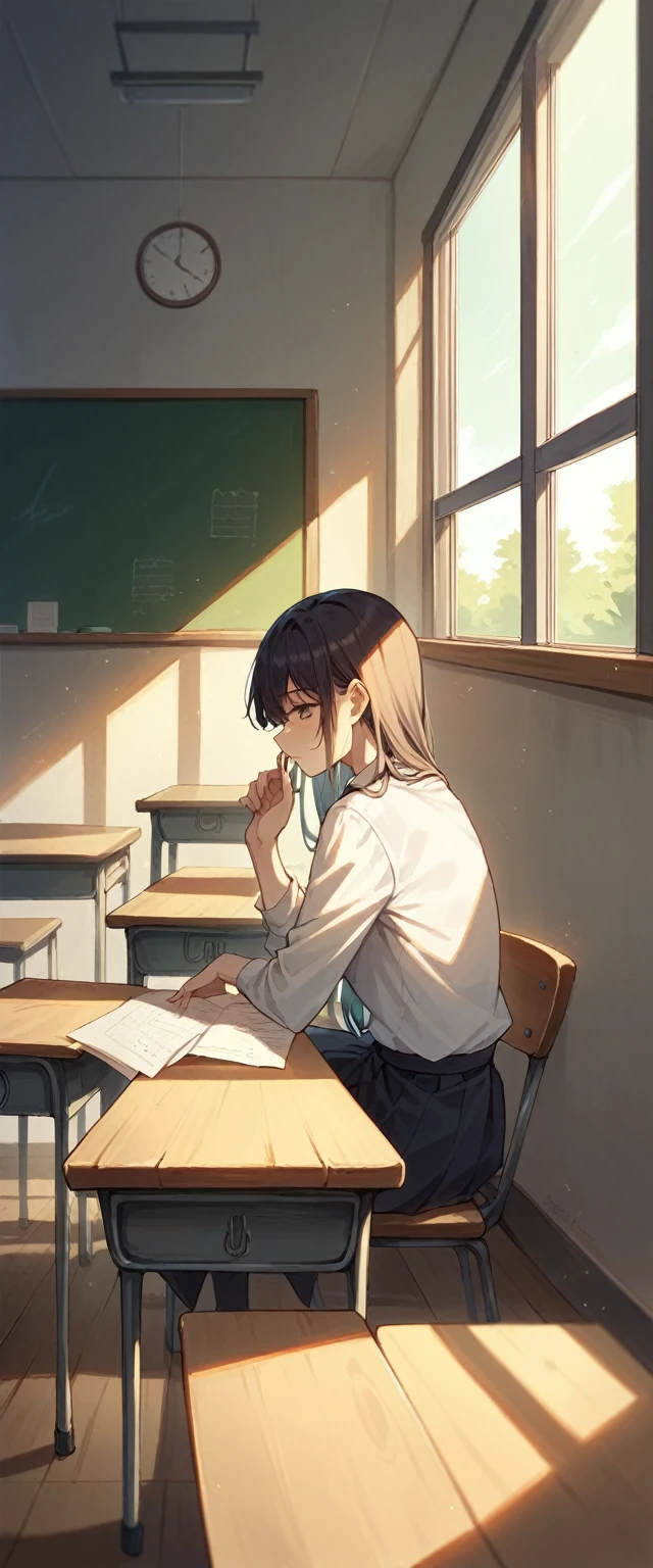 Classroom window Beautiful scenery The light shines An empty classroom Sun seen from the window
