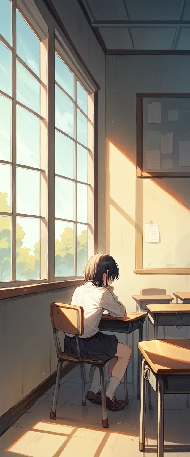 Classroom window Beautiful scenery The light shines An empty classroom Sun seen from the window