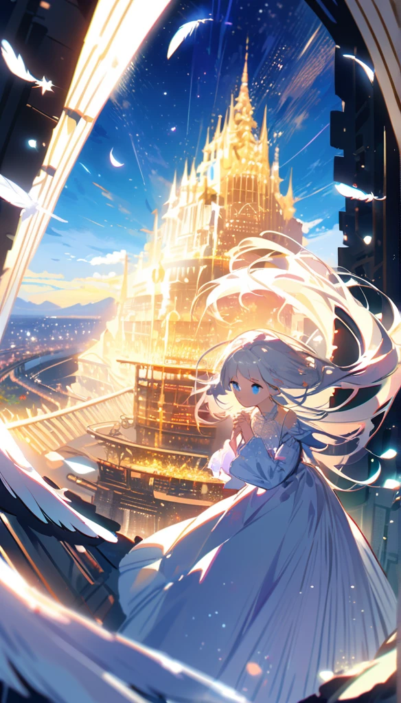 (best quality:1.2),(hands finger 5 digits:1.3),(extremely delicate and beautiful:1.3),(detailed ultra detailed:1.2),(scenery clear details:1.2),(scenery crystal clear :1.2),(solo),(blue eyes),(long white long hair),(white dress),(angel wings),(floating white feathers,starry sky),(clusters of stars,starry sky),(glinting stars),(solo),(long silver long hair),(best quality:1.2),(hands finger 5 digits:1.3),(extremely delicate and beautiful:1.3),(detailed ultra detailed:1.2),(scenery clear details:1.2),