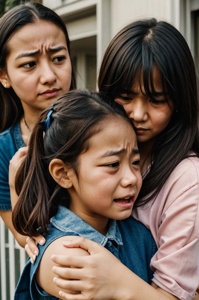 A man touches the chest of a sad  girl wearing a T-shirt