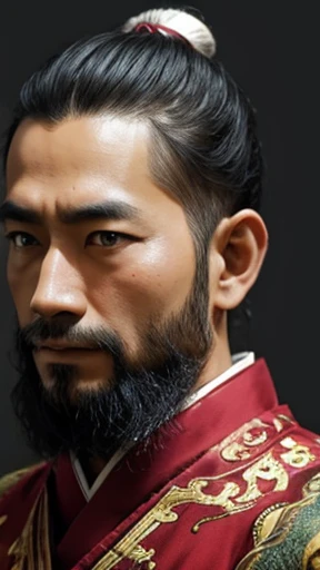 Oriental、Man in simple ancient Chinese costume、ancient chinese hairstyle men、Highest quality、masterpiece、Ultra-high resolution、(Realistic:1.4)、Game Poster、Crisp and beautiful image quality,Embroidered cloth wrapped around a topknot、