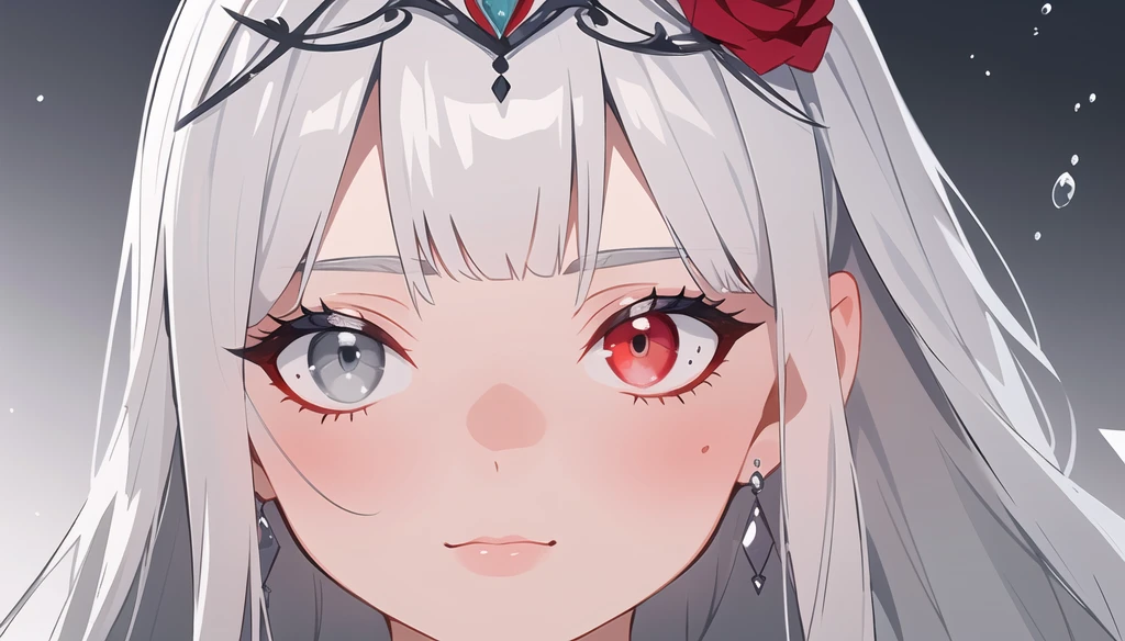 (masterpiece, best quality, ultra-detailed, highres), (((solo))),(sidelighting, lustrous skin), (bloom), (shine), lighting, strong rim light,white ll, beautiful detailed eyes,beautiful detailed girl,an extremely delicate and beautiful,tiara,lipstick,beautiful and delicate water,nature,(shrine),
Empress,  perfect anatomy, hanging jewels, pretty girl, amazing body, best proportions, yunani red dress, ancient goddess ((((closeup face)))), looking at viewer, white long straight hair, glossy hair, straight  bangs, blunt bangs, strictly straight bangs,((( heterochromia eyes5 , red rose colored right eye, gray left eye, closed mouth, hime hairstyle, 
(((Silver gray straight hair)))
(((High detailed perfect anatomy)))