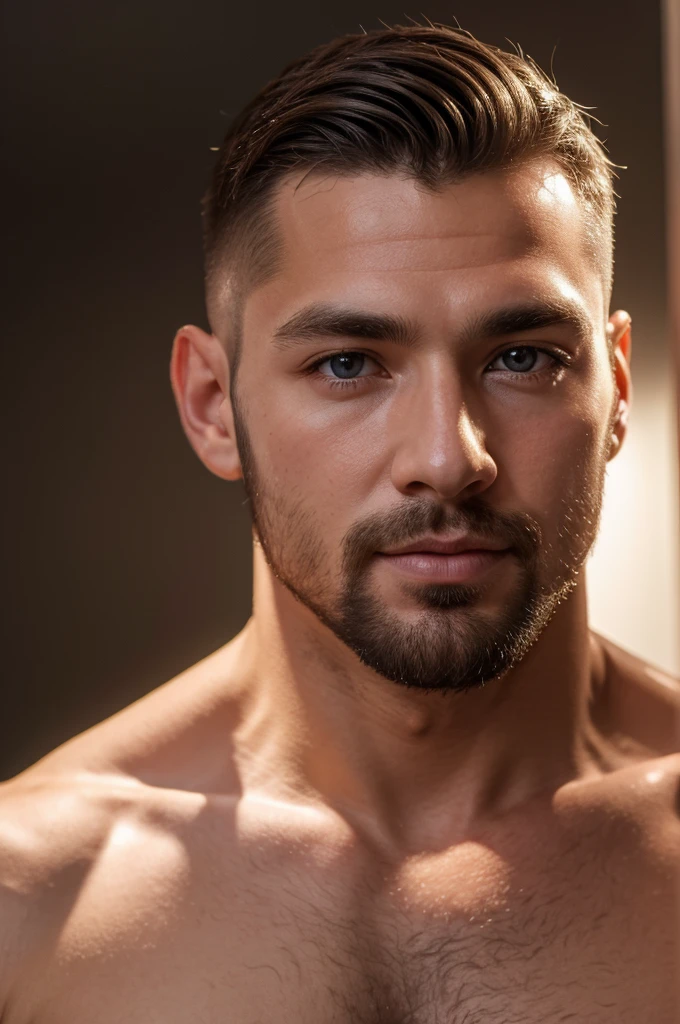 (8K、RAWE Photo、Highest quality、masterpiece:1.2)、(Real、Photorealistic:1.37)、Super detailed、Ultra-high resolution、1 male、Beautiful detailed face、(Feather Cut: 0.6)、Professional Lighting、The lighting is bright、Actor、model、Full body、Wide-angle shot、Daytime、bright , simple background ,Simple Background、Slender、beard、front、Face close-up、