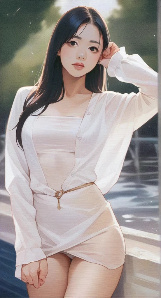 Asian flight attendant undressed her clothes make her into airplane white attendant uniform hyper realistic