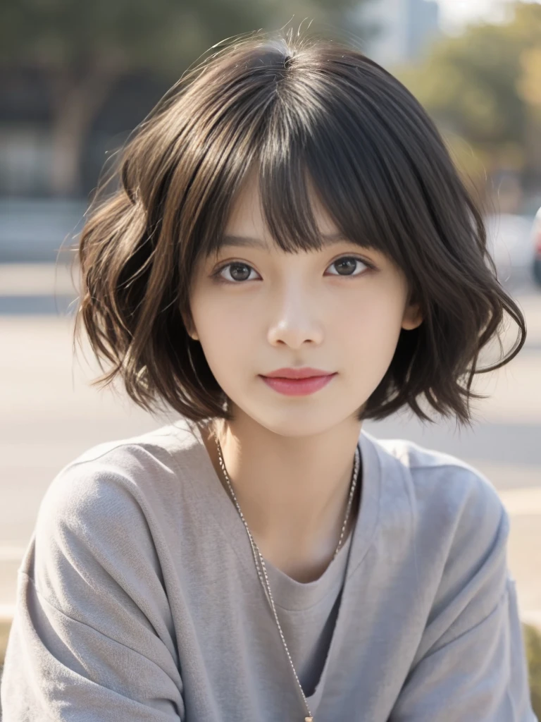 (Highest quality, Very detailed, masterpiece:1.2), 1 women, Very thin body, length, Thin legs, ((Black wavy short hair:1.2)), ((Thick and fluffy bangs)), Very detailedな顔,A faint smile, small, Thin Nose, small thin mouth, Extremely sharply focused eyes, Japanese, Beautiful Face, Realistic eyes, Beautiful and beautiful eyes, Realistic Skin, Beautiful Skin, charm, (A vivid face), Beautiful Hairstyles,((Over Size Tシャツ)),脇を見せる,腕を上げる,Creepy and unique hairstyles,下からのアングル, High resolution, Vibrant color palette, Mysterious and mysterious stone wall, Amazing place,Characteristic dark shadows and strange details, background, Backwards