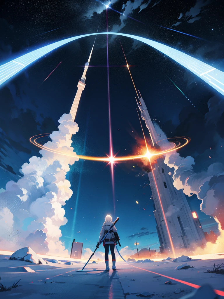 beam of white light, white laser beams, white arcs