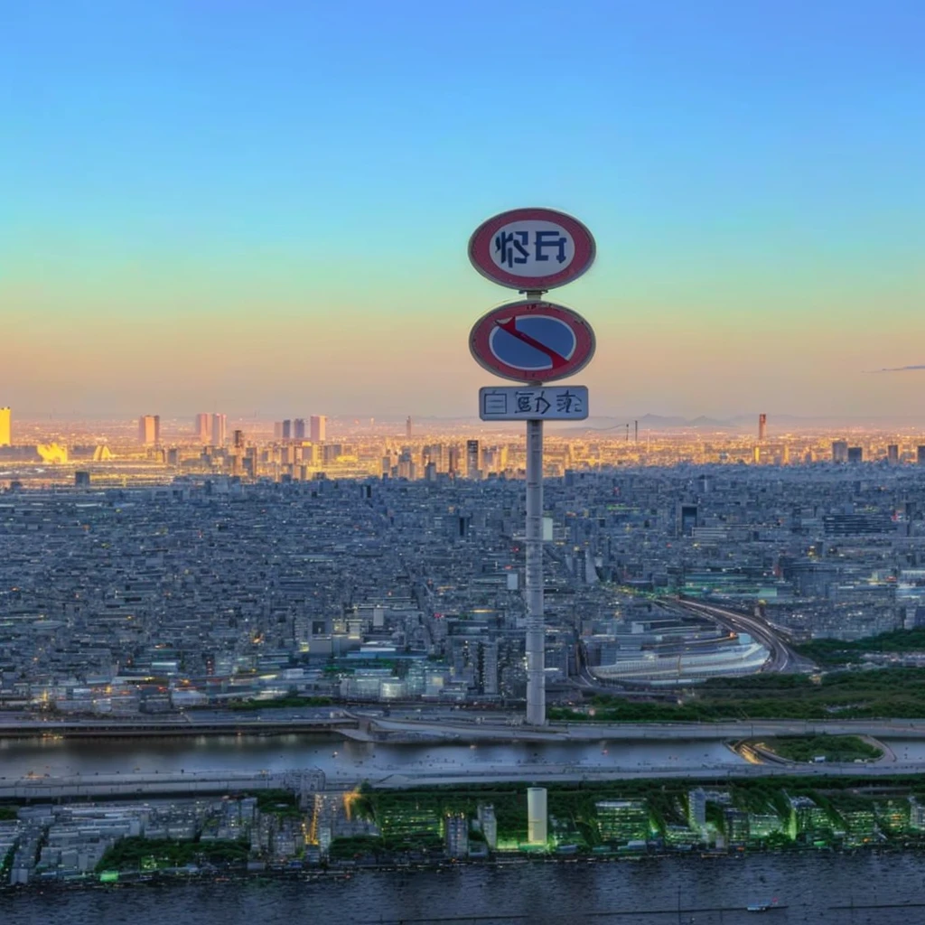 arafed view of a city with a highway and a sign, tokyo in the background, tokyo city in the background, japanese city, golden hour in tokyo, tokyo city, tokyo japan, entire city in view, new tokyo, super wide view of a cityscape, tokio futuristic in background, hdr photo, osaka skyline background, far view