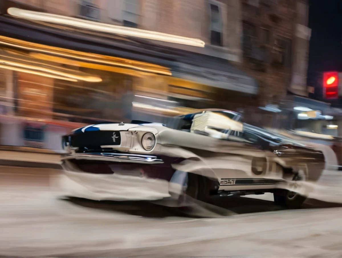 1965 Shelby GT350, (driver:1.2),
Night street racing, Motion Blur, highly detailed, Cinema Lighting, detailed, 4K, 8K, Digital SLR, 50mm, Hasselblad X2D
 