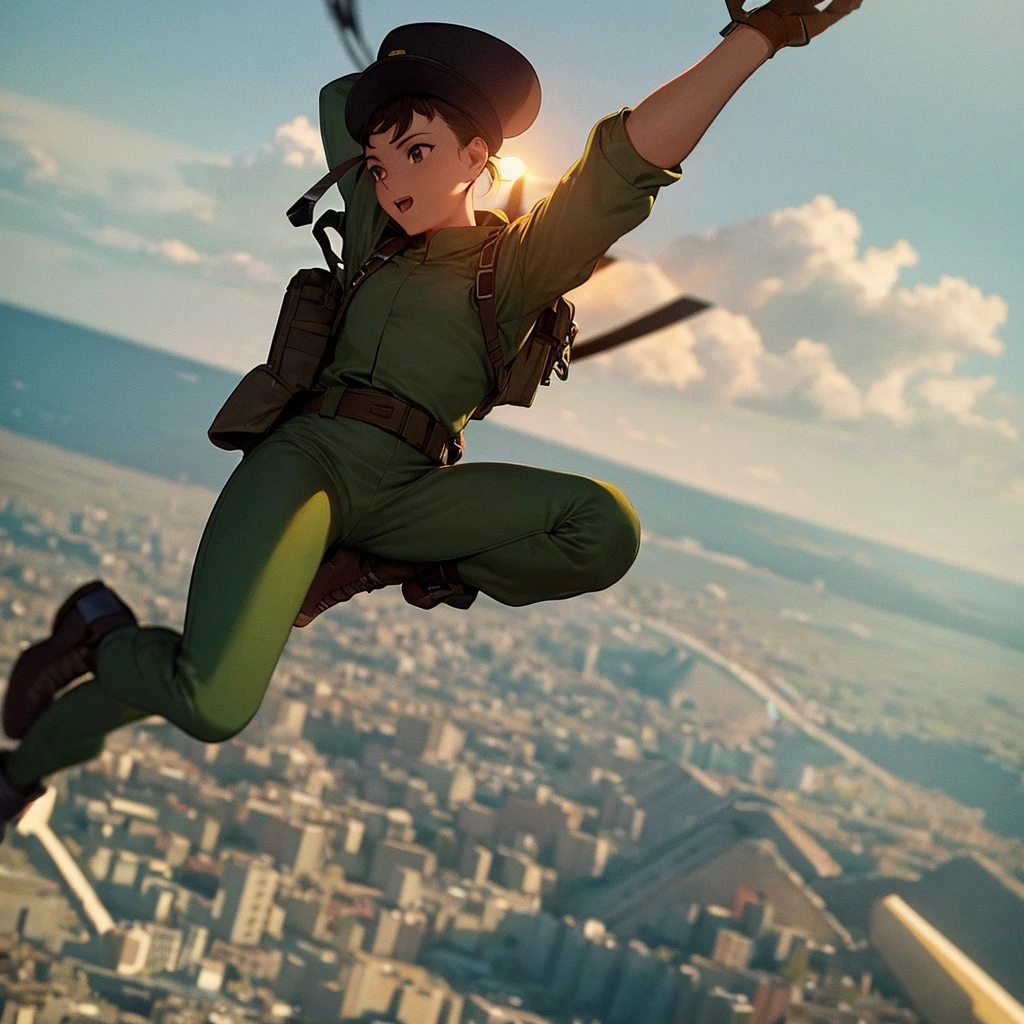 A soldier in a Mexican uniform jumping from a plane