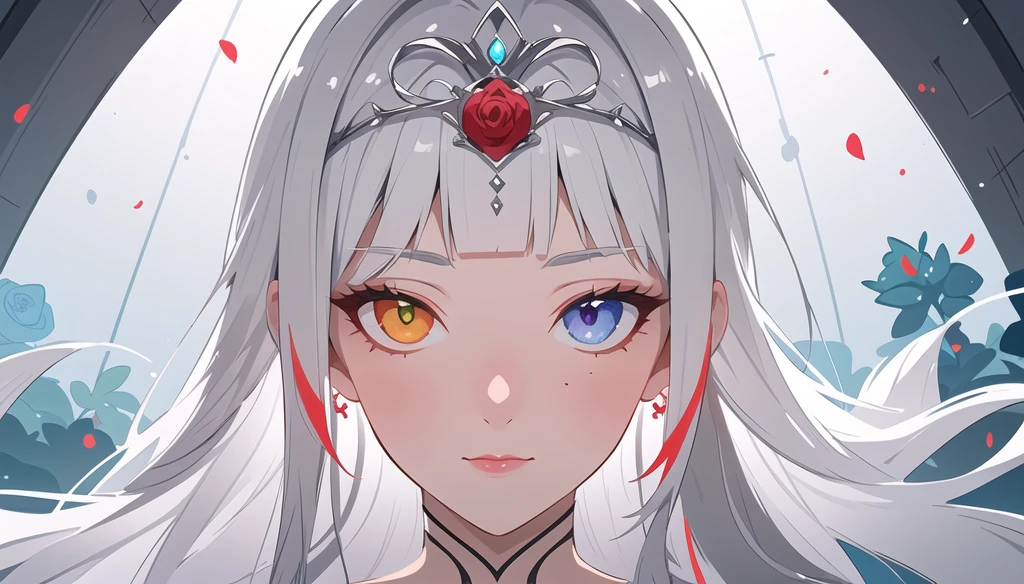 (masterpiece, best quality, ultra-detailed, highres), (((solo))),(sidelighting, lustrous skin), (bloom), (shine), lighting, strong rim light,white ll, beautiful detailed eyes,beautiful detailed girl,an extremely delicate and beautiful,tiara,lipstick,beautiful and delicate water,nature,(shrine),
Empress, perfect anatomy, hanging jewels, pretty girl, amazing body, best proportions, yunani red dress, ancient goddess, looking at viewer, white long straight hair, glossy hair, straight bangs, blunt bangs, strictly straight bangs
,((( heterochromia eyes5 , red rose colored right eye, gray left eye, closed mouth, hime hairstyle,
(((Silver gray straight hair)))
(((High detailed perfect anatomy)))