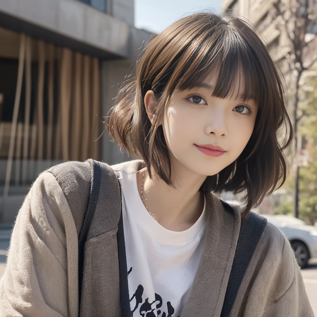 (Highest quality, Very detailed, masterpiece:1.2), 1 women, Very thin body, length, Thin legs, ((Black wavy short hair:1.2)), ((Thick and fluffy bangs)), Very detailedな顔,A faint smile, small, Thin Nose, small thin mouth, Extremely sharply focused eyes, Japanese, Beautiful Face, Realistic eyes, Beautiful and beautiful eyes, Realistic Skin, Beautiful Skin, charm, (A vivid face), Beautiful Hairstyles,((Over Size Tシャツ),((脇を見せる,腕を上げる)),Creepy and unique hairstyles,下からのアングル, High resolution, Vibrant color palette, Mysterious and mysterious stone wall, Amazing place,Characteristic dark shadows and strange details, background, Backwards