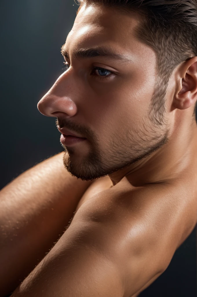 (8K、RAWE Photo、Highest quality、masterpiece:1.2)、(Real、Photorealistic:1.37)、Super detailed、Ultra-high resolution、1 male、Beautiful detailed face、(Feather Cut: 0.6)、Professional Lighting、The lighting is bright、Actor、model、Full body、Wide-angle shot、Daytime、bright , simple background ,Simple Background、Slender、beard、front、Face close-up、