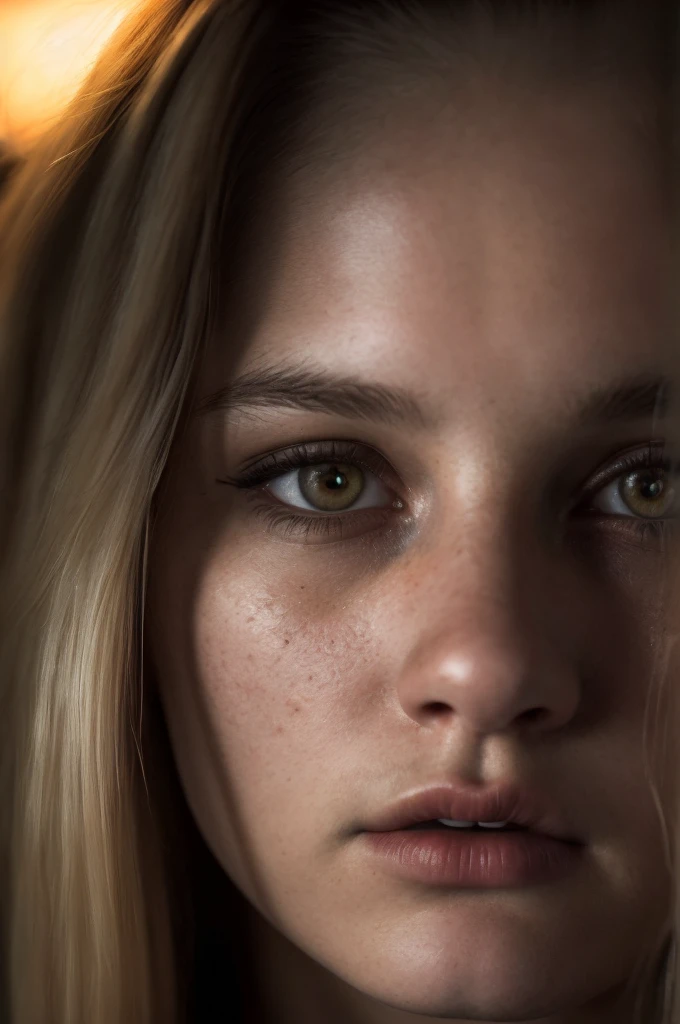 (close-up, editorial photograph of a 19 year old woman), (highly detailed face:1.4) (background inside dark, moody, private study:1.3) POV, by lee jeffries, nikon d850, rich colors ,hyper realistic ,lifelike texture, good lighting , cinestill 800, blonde hair