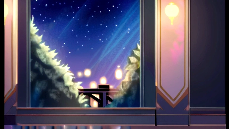 Night view from the balcony Warm color fairy lights Foliage plant Starry Sky