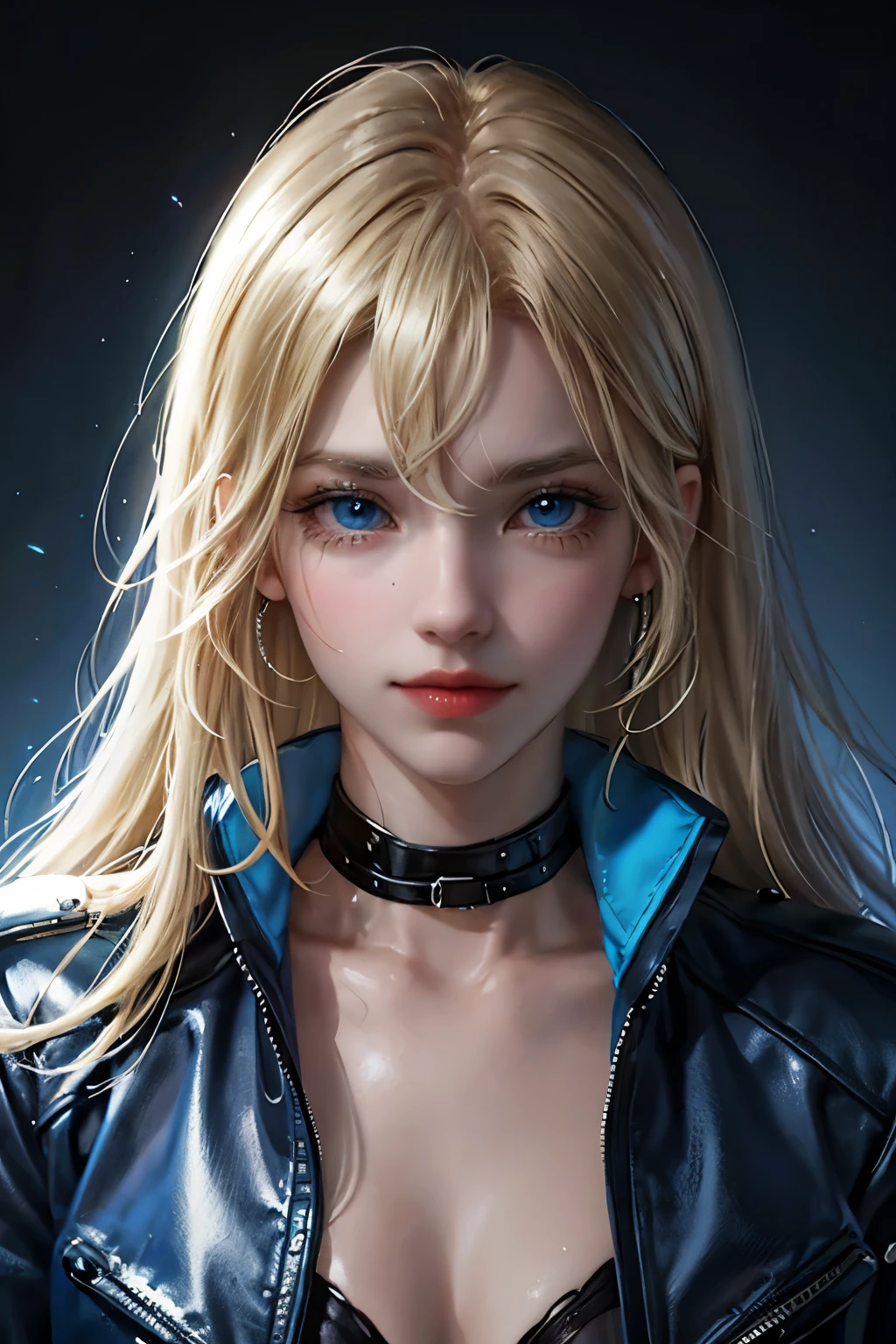 Ya Ott, 1 Girl, Solitary, Christa Lenz, Smile, Hair between the eyes, blue eyes, Blonde hair, jacket, Medium Length Hair,