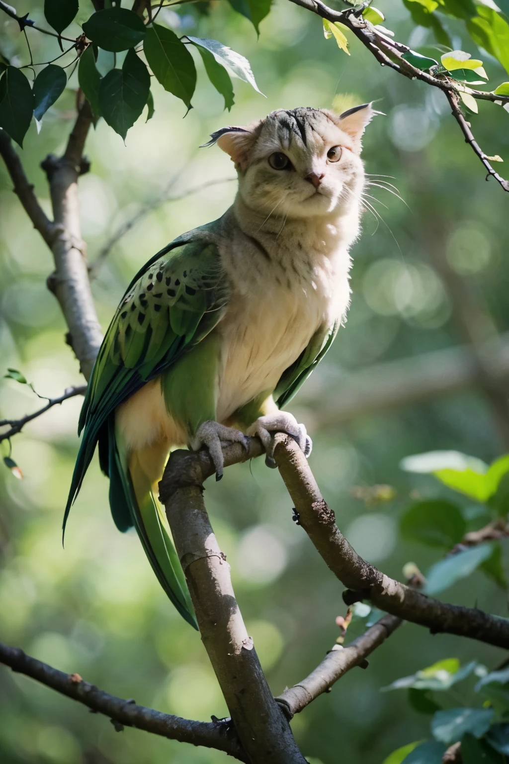 Green cat/Parrot,reality,On the branches