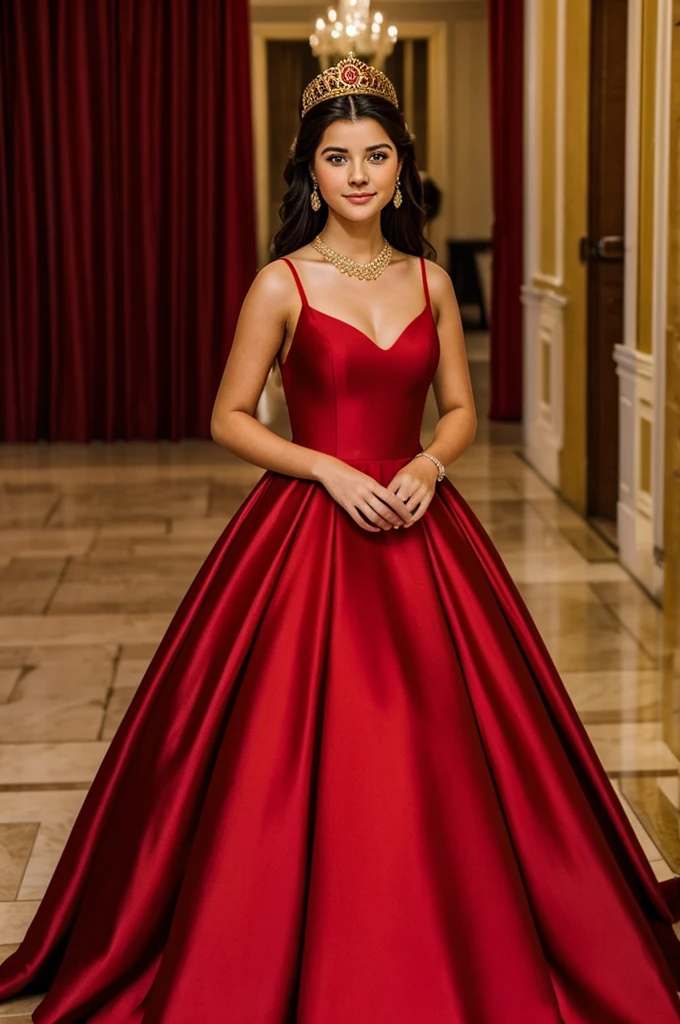 19 year old princess wearing a red and gold dress