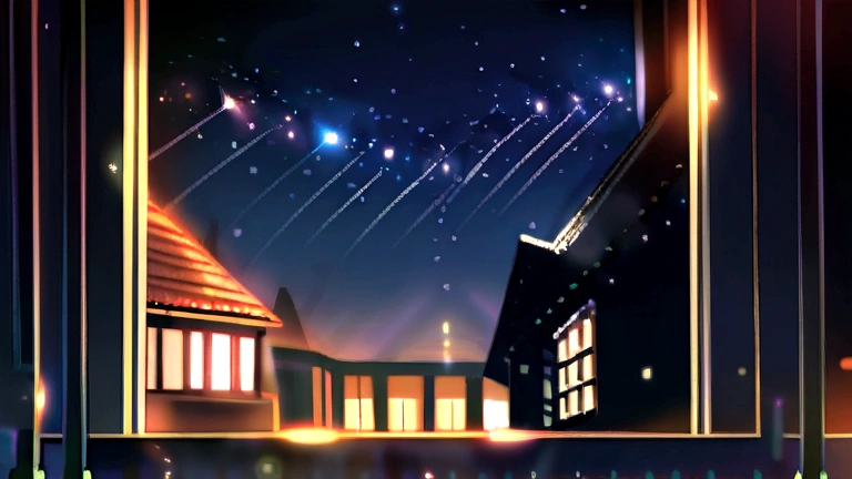 Europe Night view from the balcony Warm Light Starry Sky