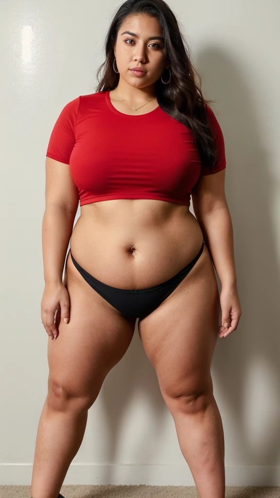 there is a woman posing for a picture in a red top and black shorts, thick thighs, thick legs, skinny waist and thick hips, 21 years old, ayahausca, 2 , lorena avarez, 2 9 years old old, full body 3 years old, thick, 2 0 years old