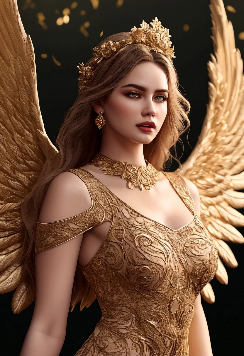 beautiful busty Angel, Wearing luxury dresses with intricate embroidery with golden threads that covers the whole body, luxury gowns with intricate embroidery with golden threads, Floating in the air, angel wings, (angel ring:1.3), outdoor, detailed face, detailed eyes, detailed lips, detailed nose, detailed foot, full body shot, giga_busty, (covered nipples:1.2)