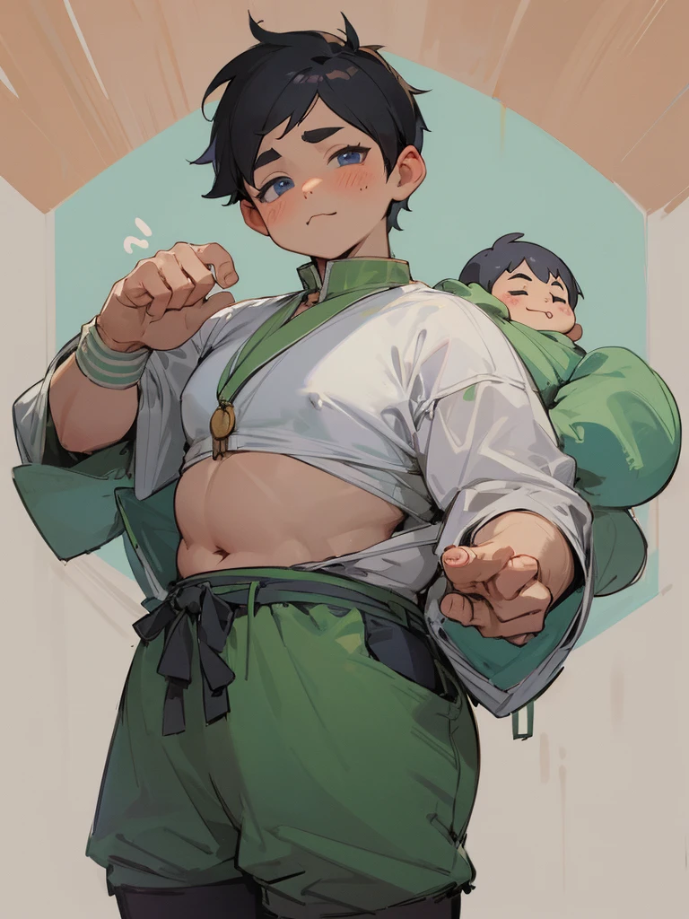(androgynous), (boyish), beautiful, chubby, (very short hair), (pudgy face), (thick), overweight, beefy, nipples, (cute), (little brat), (naughty brat), (へそ), ぽっちゃりした体, 汗ばんだ体, (臭そうな体), (moobs), (ikemen), (boyish)