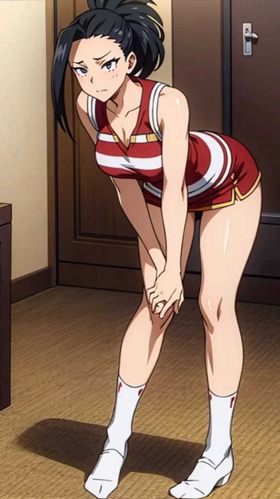 y yaoyorozu in white socks over knees , and revealed bre