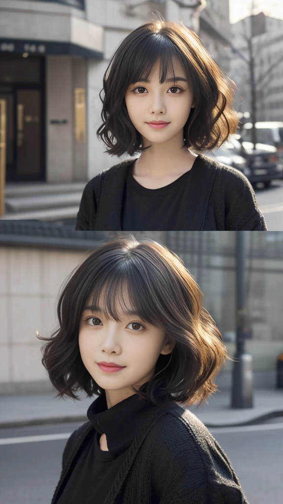 (Highest quality, Very detailed, masterpiece:1.2), 1 women, Very thin body, length, Thin legs, ((Black wavy short hair:1.2)), ((Thick and fluffy bangs)), Very detailedな顔,A faint smile, small, Thin Nose, small thin mouth, Extremely sharply focused eyes, Japanese, Beautiful Face, Realistic eyes, Beautiful and beautiful eyes, Realistic Skin, Beautiful Skin, charm, (A vivid face), Beautiful Hairstyles,((Over Size Tシャツ),((脇を見せる,腕を上げる)),Creepy and unique hairstyles,下からのアングル, High resolution, Vibrant color palette, Mysterious and mysterious stone wall, Amazing place,Characteristic dark shadows and strange details, background