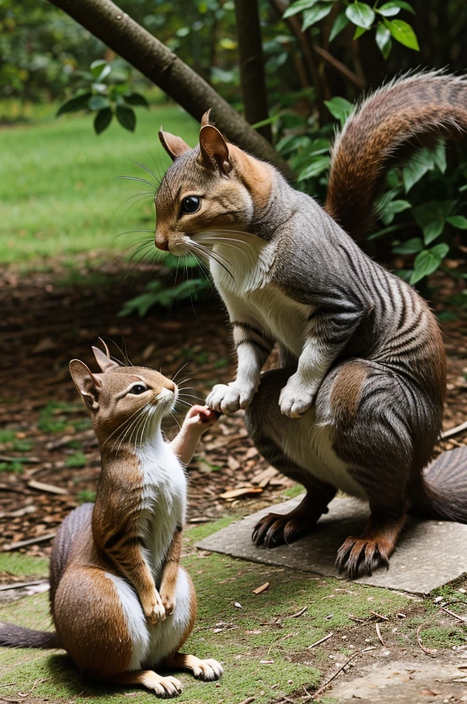 The cat met a squirrel