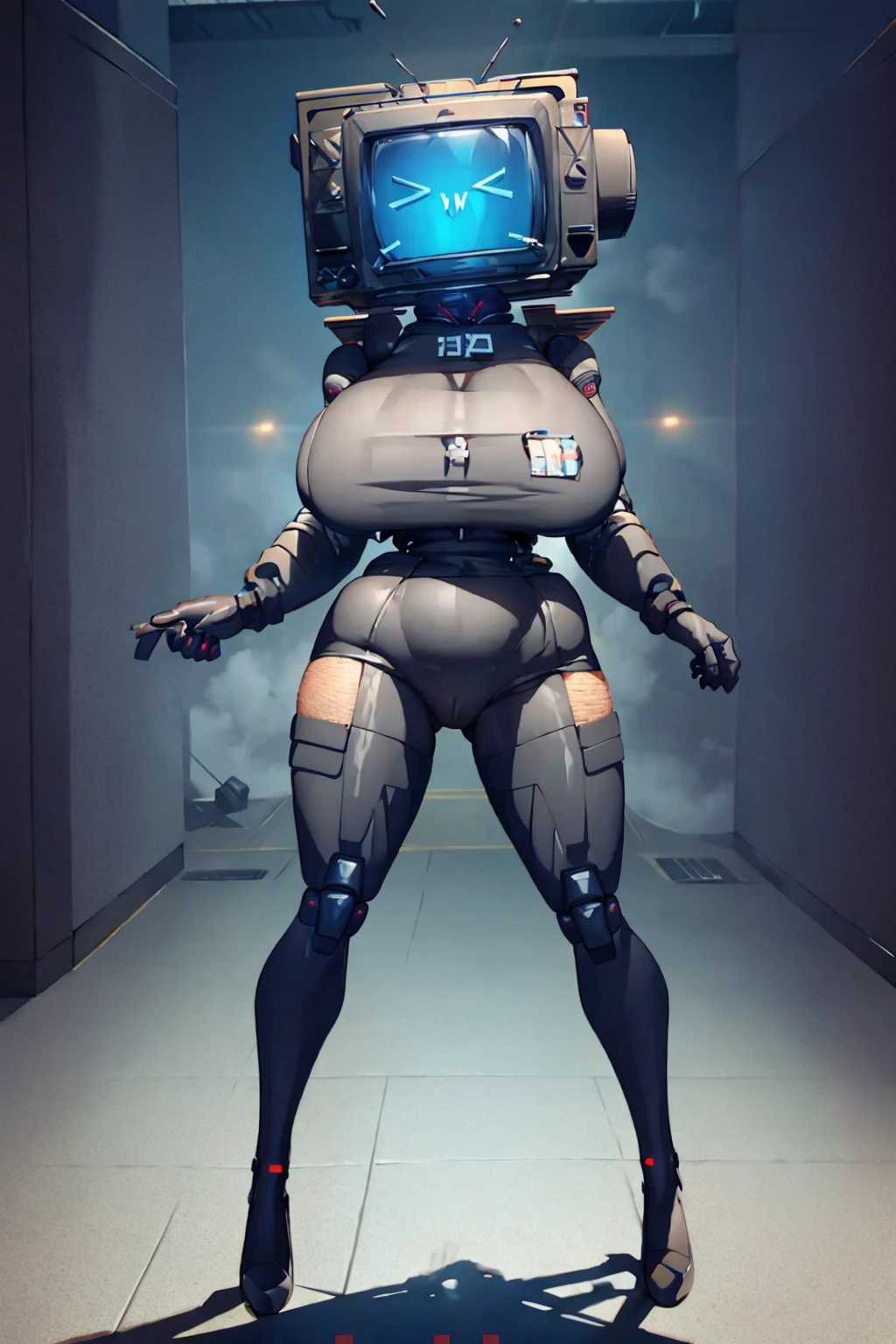 TV screen head robot girl sex Silicone body Super Extra large breasts breast enlargement Special attack bulletproof tactical jacket sci-fi city full-body shot