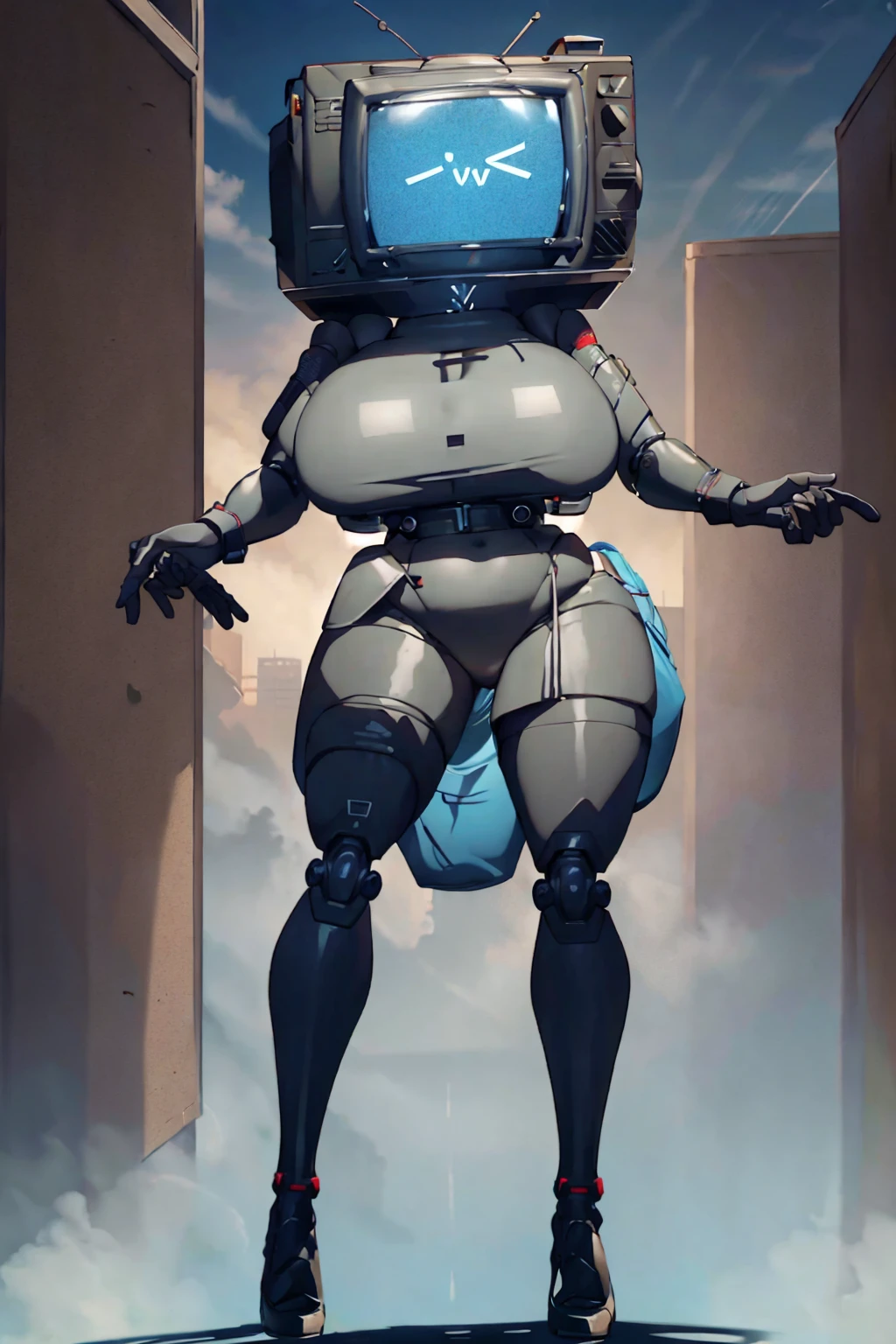 TV screen head robot girl sex Silicone body Super Extra large breasts breast enlargement Special attack bulletproof tactical jacket sci-fi city full-body shot