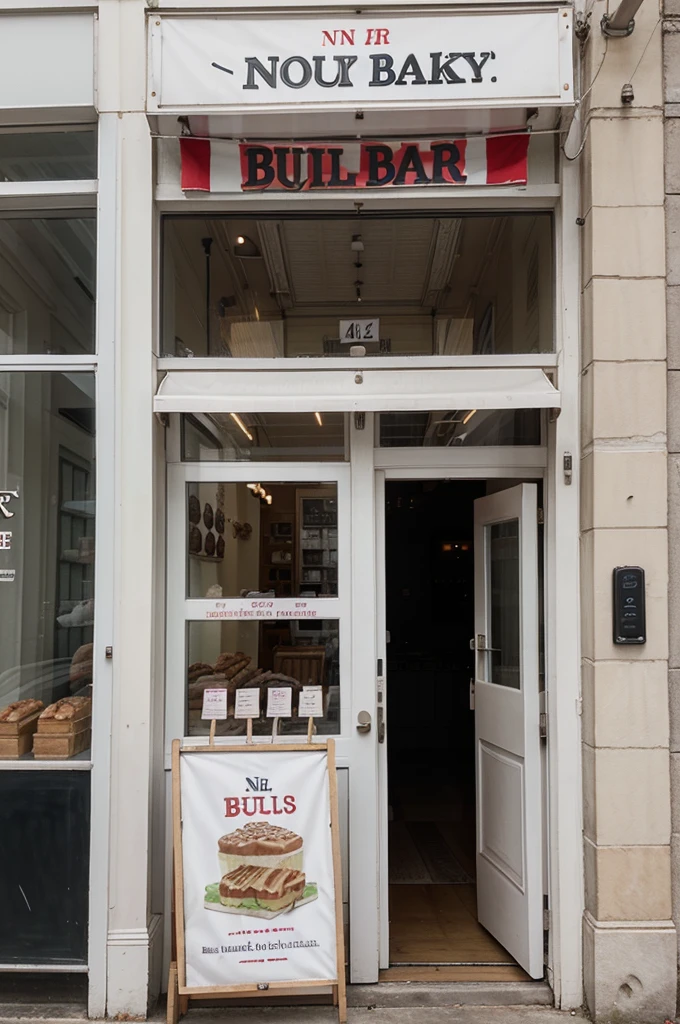 Picture of the front of a white bakery with banners written on it
"N'ulls Bakery" delicious
open Monday-Saturday 09.00-19.00