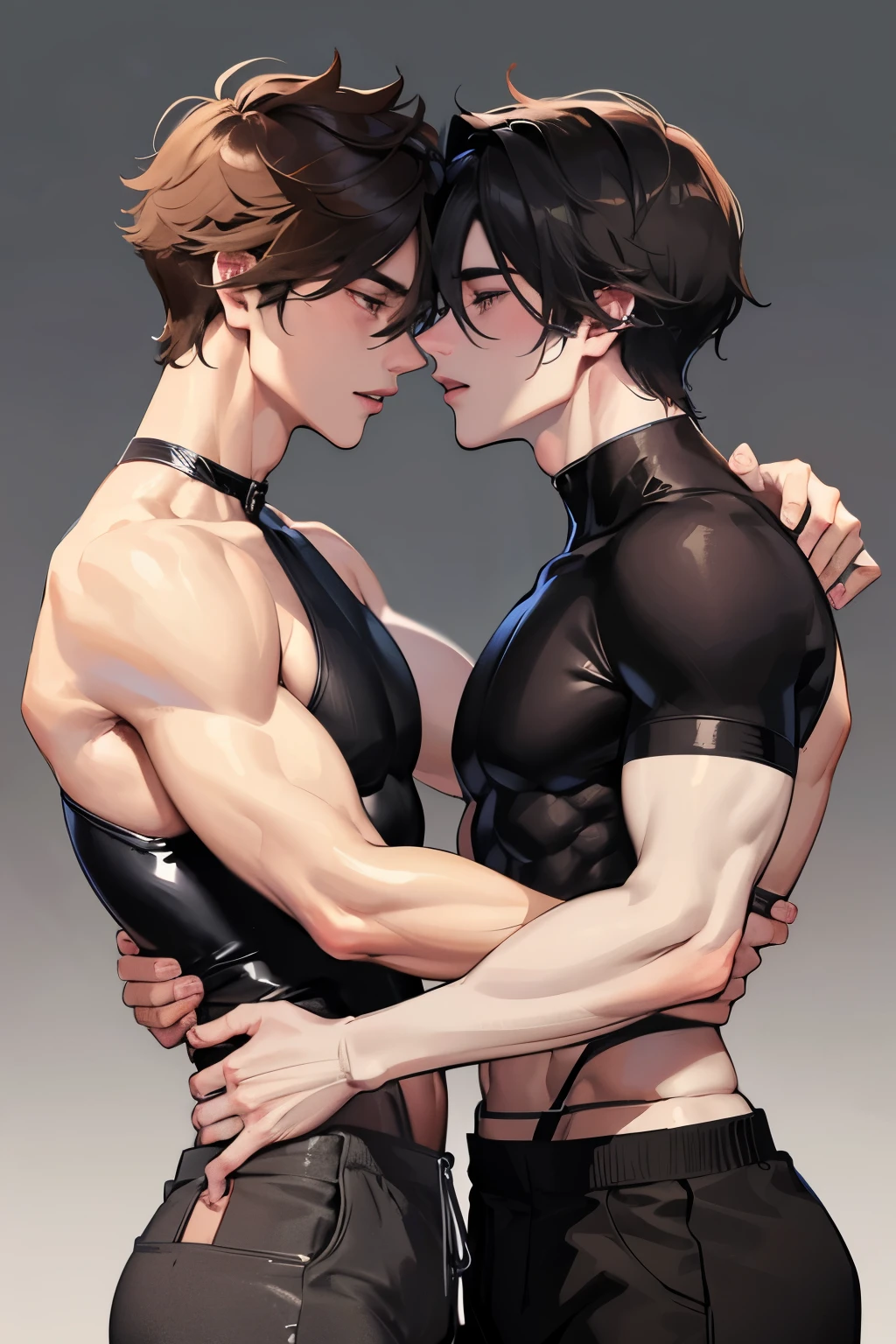 Two boys kissing face to face, Male Love, Whole bodies facing each other，Tight muscles, Swelling of chest muscles、collision, The abdominal muscles are large and connected, Thigh muscle connection, This dress is cool, Seventh time，One boy&#39;s genitals were inserted into the other boy&#39;s, Entanglement,
