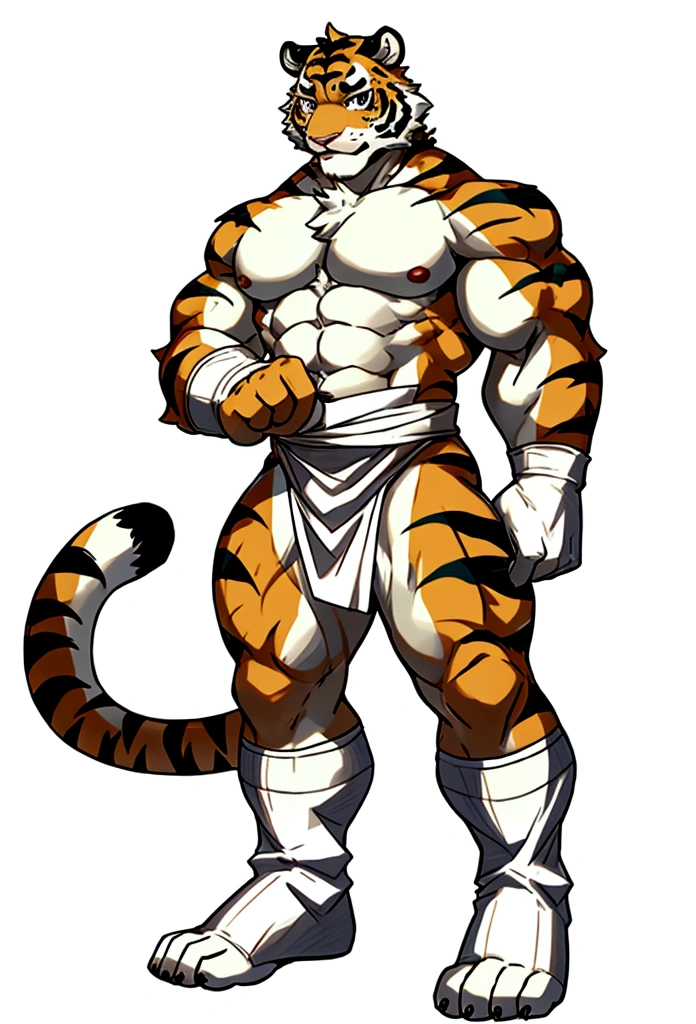 Tiger Orc，serious，the strong，Plush body，Fluffy tail（best quality）（Black scar），Black loincloth，（Topless）