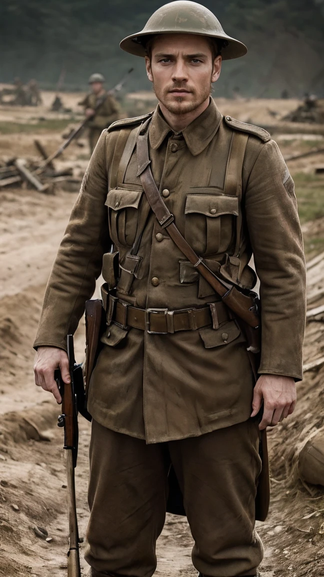 (masterpiece), best quality, expressive eyes, perfect face, All quiet on western Front, man, trenches, dirty, uniform, realistic, HD, Rifle, mas-36, battle, fighting, world war 1, bearded, mature, michael Fassbender