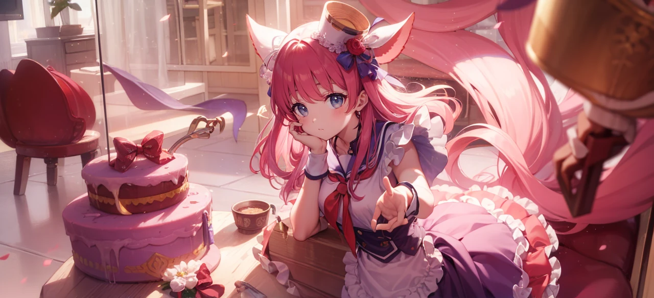 nodokaharamura, nodoka haramura, blue eyes, hair bow, long hair, pink hair, bow,
BREAK blue skirt, kiyosumi , pleated skirt, , serafuku, skirt,
BREAK looking at viewer,
BREAK indoors, classroom,
BREAK (masterpiece:1.2), best quality, high resolution, unity 8k wallpaper, (illustration:0.8), (beautiful detailed eyes:1.6), extremely detailed face, perfect lighting, extremely detailed CG, (perfect hands, perfect anatomy),
