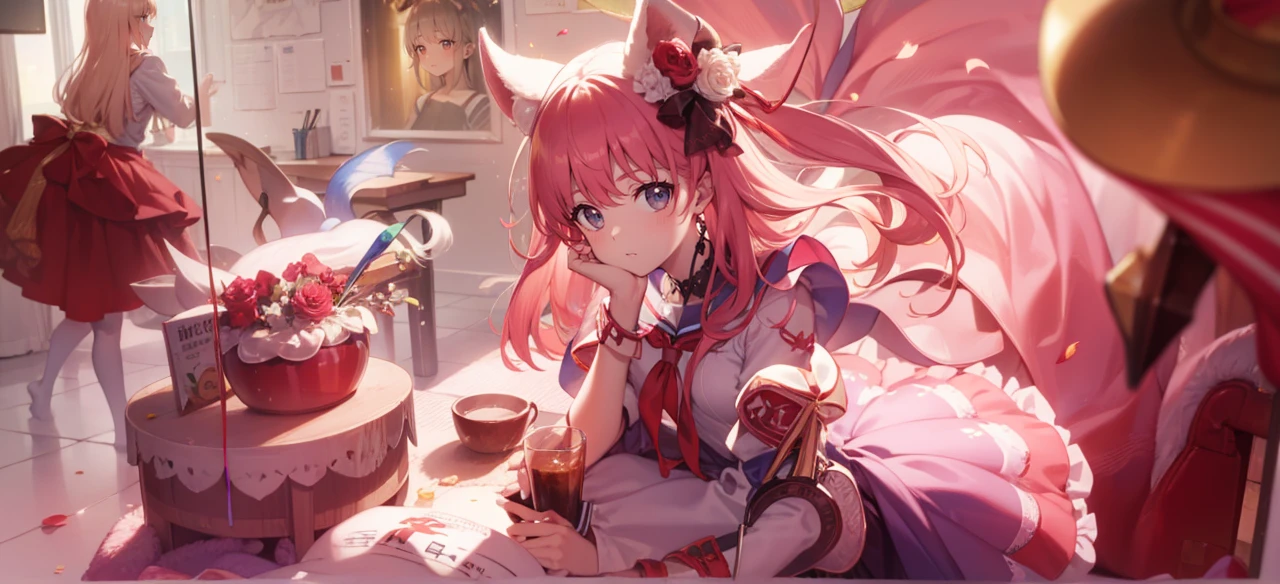 nodokaharamura, nodoka haramura, blue eyes, hair bow, long hair, pink hair, bow,
BREAK blue skirt, kiyosumi , pleated skirt, , serafuku, skirt,
BREAK looking at viewer,
BREAK indoors, classroom,
BREAK (masterpiece:1.2), best quality, high resolution, unity 8k wallpaper, (illustration:0.8), (beautiful detailed eyes:1.6), extremely detailed face, perfect lighting, extremely detailed CG, (perfect hands, perfect anatomy),