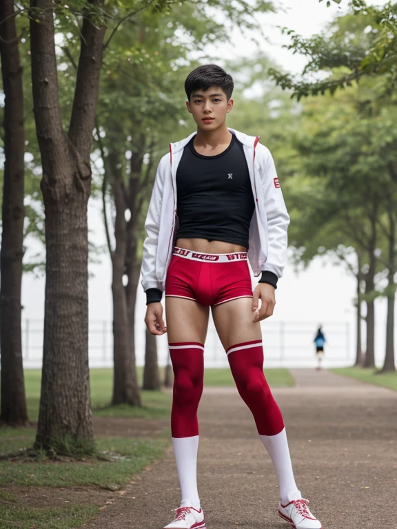 teenagers , young , light-skin , wearing an dark red sexy underwear, tmasterpiece,k hd,the feet,Transparent sports vest,semi transparent,black long socks,The barefoot , red colour , handsome and cute , extreme cute boy , white skin , dark red underwear boxers shorts , extremely tall and cute boy ,oppa model , handsome model , full body , dark red boxers underwears short shorts , black socks , white light-skin , Chinese model , young boy , white skin , handsome and extremely cute , red boxers underwear shorts , long black socks , handsome model , at the park , jogging , model oppa , long legs , jogging , running , high knee black socks ,black long socks , stand up , extremely tall , extremely high , red underwears , red sports underwear , long black socks , clean and white legs , Chinese model , extremely long legs , looking at the camera , clean and white thigh , heavy bulge , kid face , baby face , wearing jacket , red underwears boxers , light and white skin , Chinese model , strike a pose , sexy pose , flexing pose , show off his handsome pose , size different , height different , tallest boy in the world , height comparison with other boy