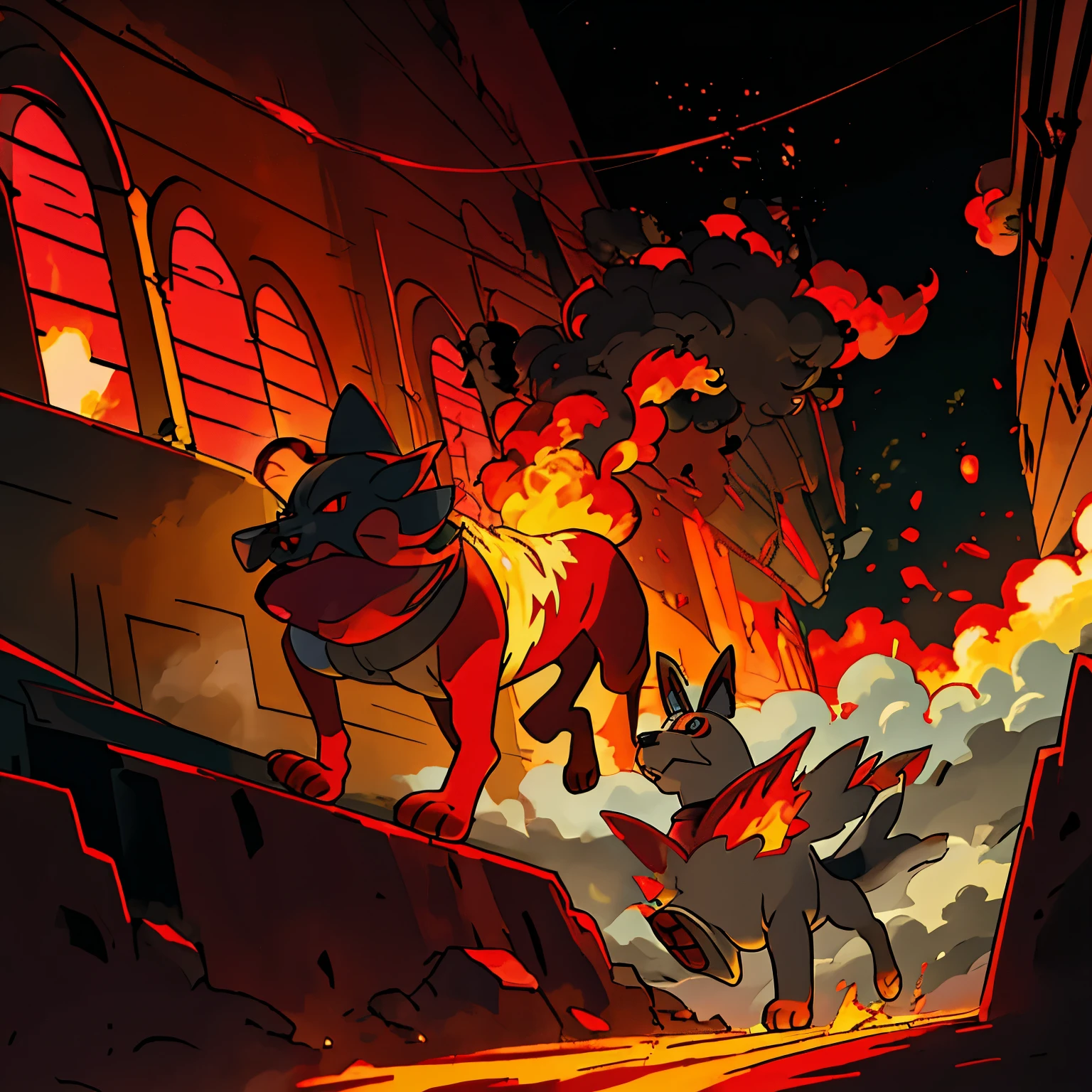 Setting: Inside a ravaged building with rising smoke and flames.
Initial Action: The scene starts with a dog swiftly running through debris from shattered walls. The dog is carrying a small communication device and moves precisely, avoiding enemy detection.
Radio Communication: A quiet voice comes from the radio, saying, "The operation is a success." The dog perks up its ears, acknowledging the signal.
Device Placement: The dog reaches a specific location and places a small device. A short beep sounds from the device, and the dog quickly leaves the area.
Countdown and Explosion: A countdown begins, and the device's red light starts blinking. As the countdown reaches "3, 2, 1," a loud explosion echoes, shaking the building. Smoke and sparks fly, and the dog skillfully escapes to safety from the center of the blast.
Post-Explosion: The dog listens to the radio again. A relieved voice says, "Well done, comrade. We can move on to the next stage now." The dog wags its tail and returns to a safe place.