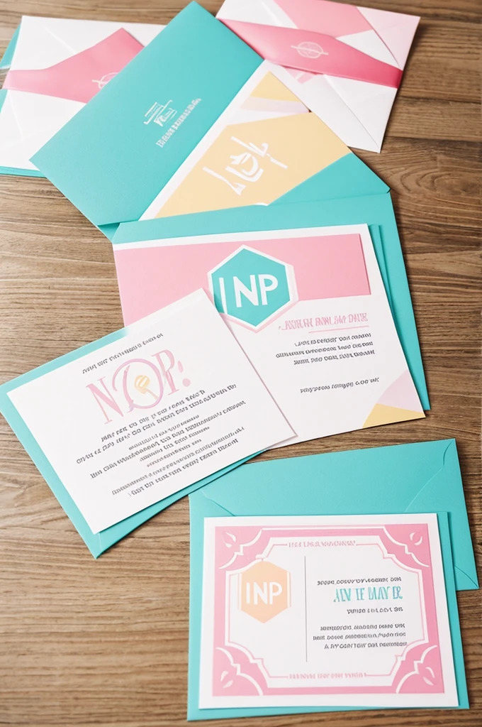 Create a NP logo together for a modern 15-year-old invitation card business that has pastel and eye-catching colors.
