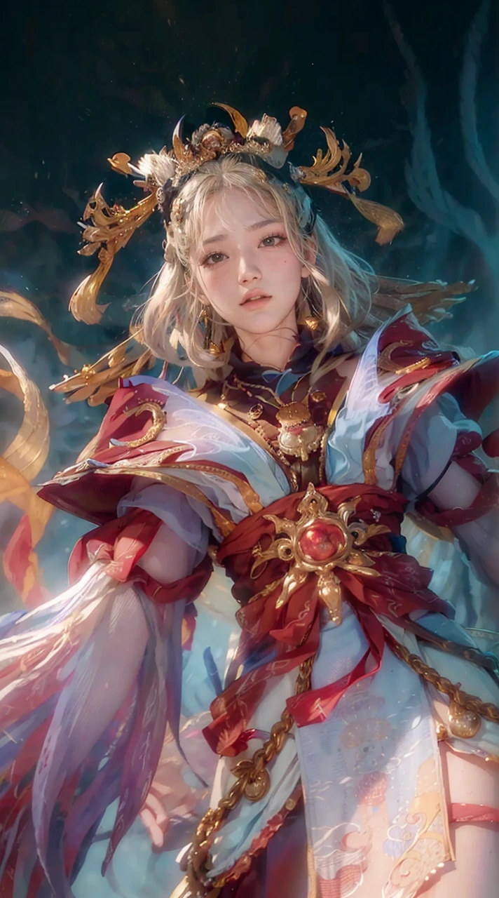 (RAW photo, best quality), (realistic, photo-realistic:1.3),best quality,highly detailed,masterpiece,ultra-detailed,illustration,1girl,upper_body,dynamic angle,world masterpiece theater,messy_long_hair,best quality,extremely detailed CG unity 8k wallpaper,ink,Amazing,cinematic lighting,lens_flare,,dunhuang_style